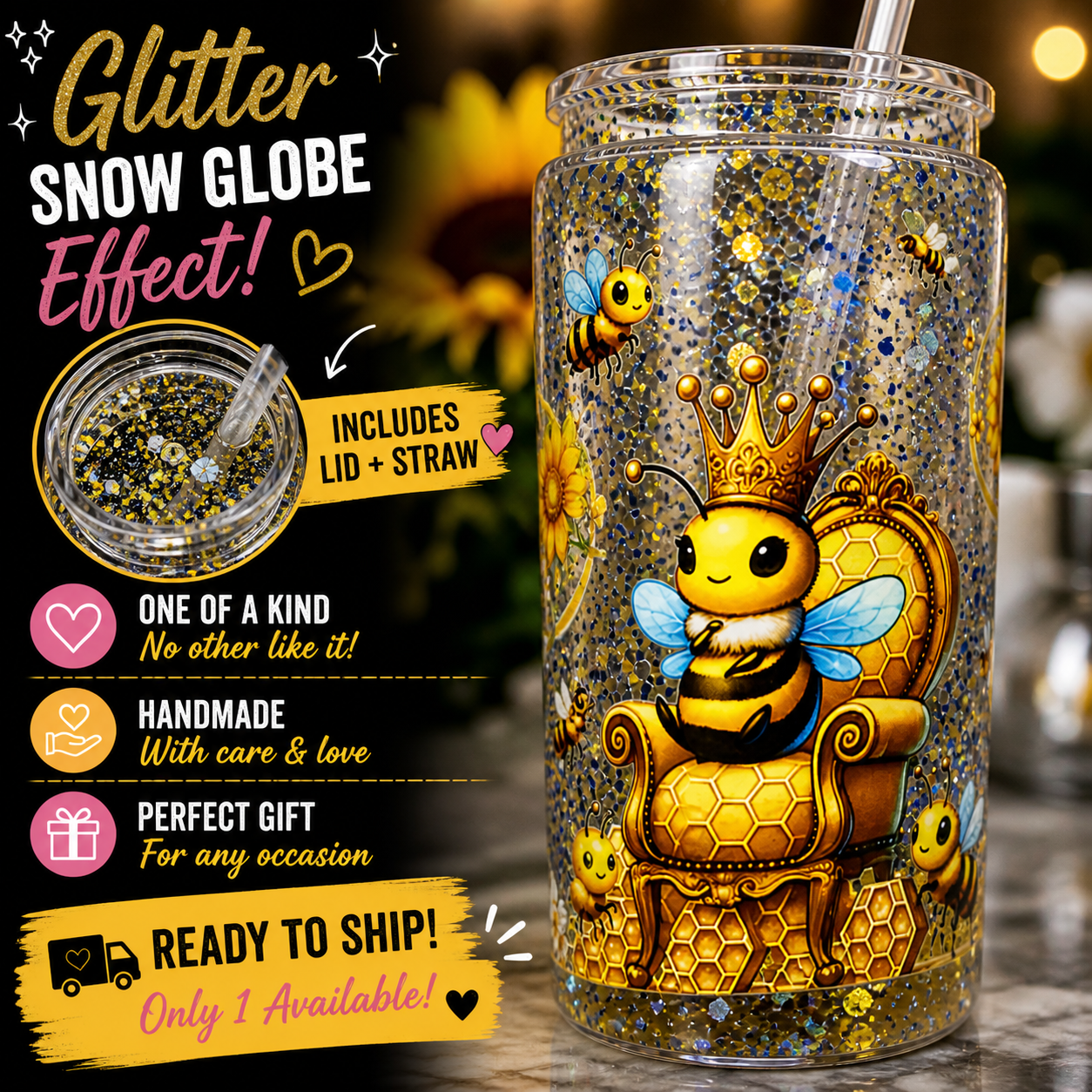 One-of-a-Kind Queen Bee Lava Snow Globe Tumbler 20oz