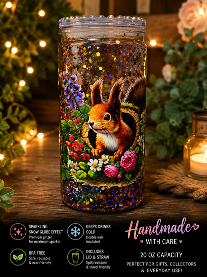 Woodland Squirrel Glitter Snow Globe Tumbler – 20oz One of a Kind