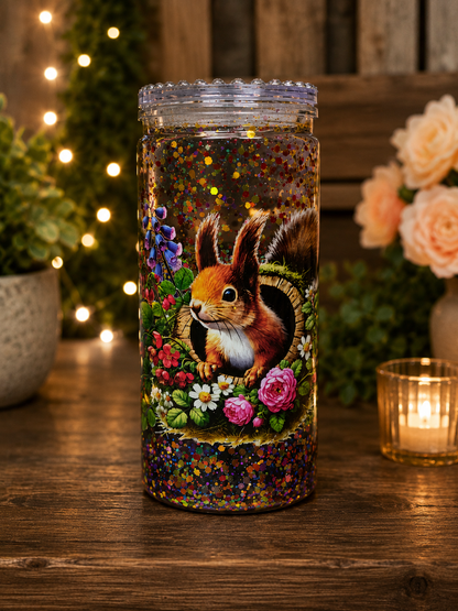 Woodland Squirrel Glitter Snow Globe Tumbler – 20oz One of a Kind