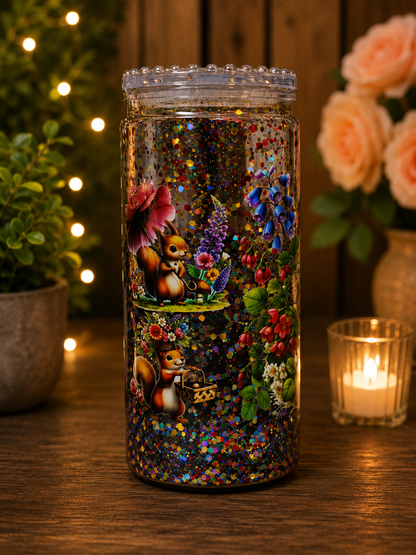 Woodland Squirrel Glitter Snow Globe Tumbler – 20oz One of a Kind