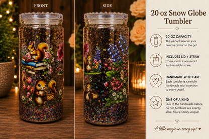 Woodland Squirrel Glitter Snow Globe Tumbler – 20oz One of a Kind