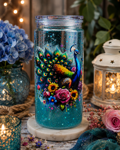 Peacock Bloom Snow Globe Tumbler – 20oz one of a kind