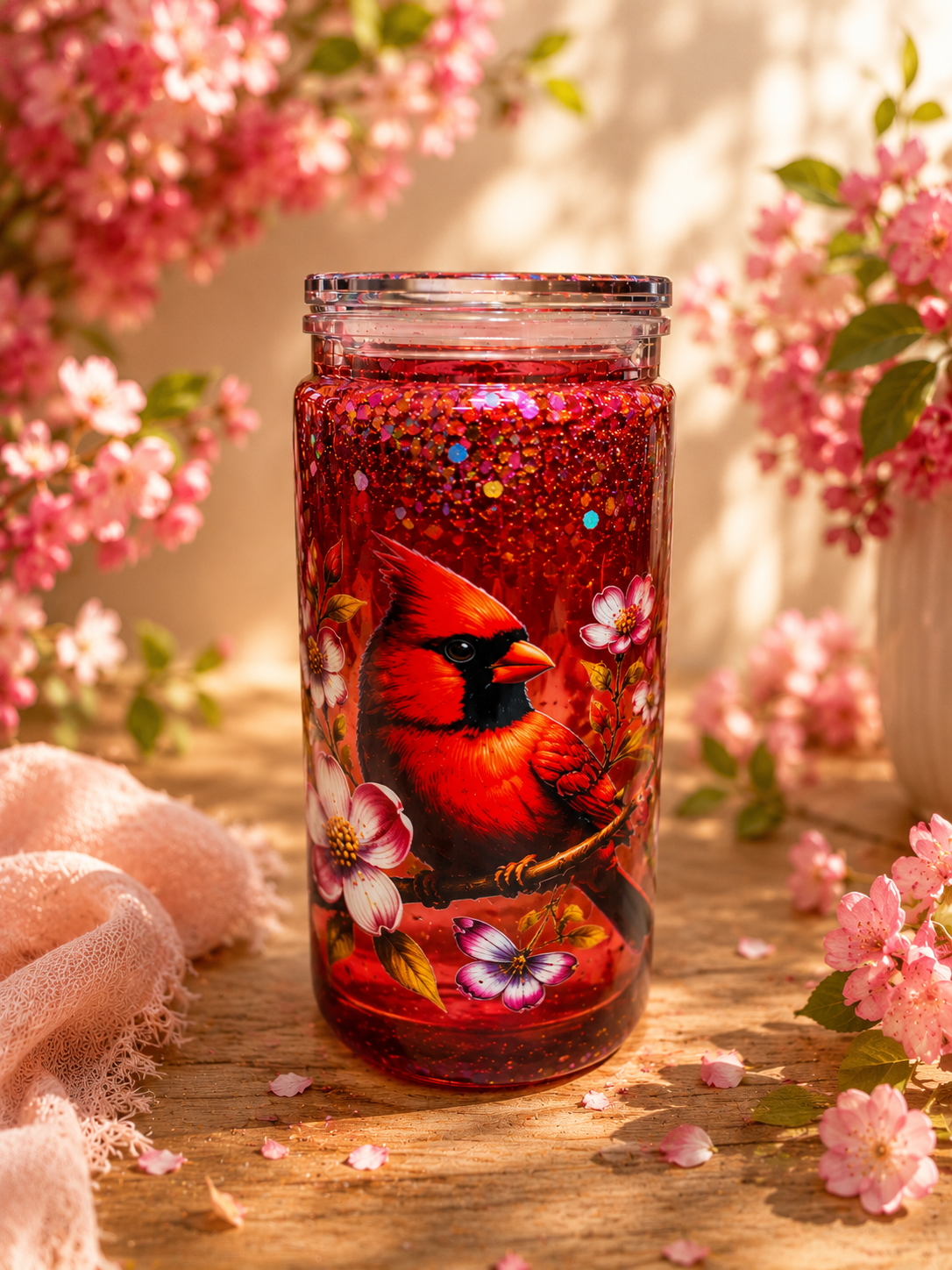 Cardinal Bloom Snow Globe Tumbler 20oz one of a kind