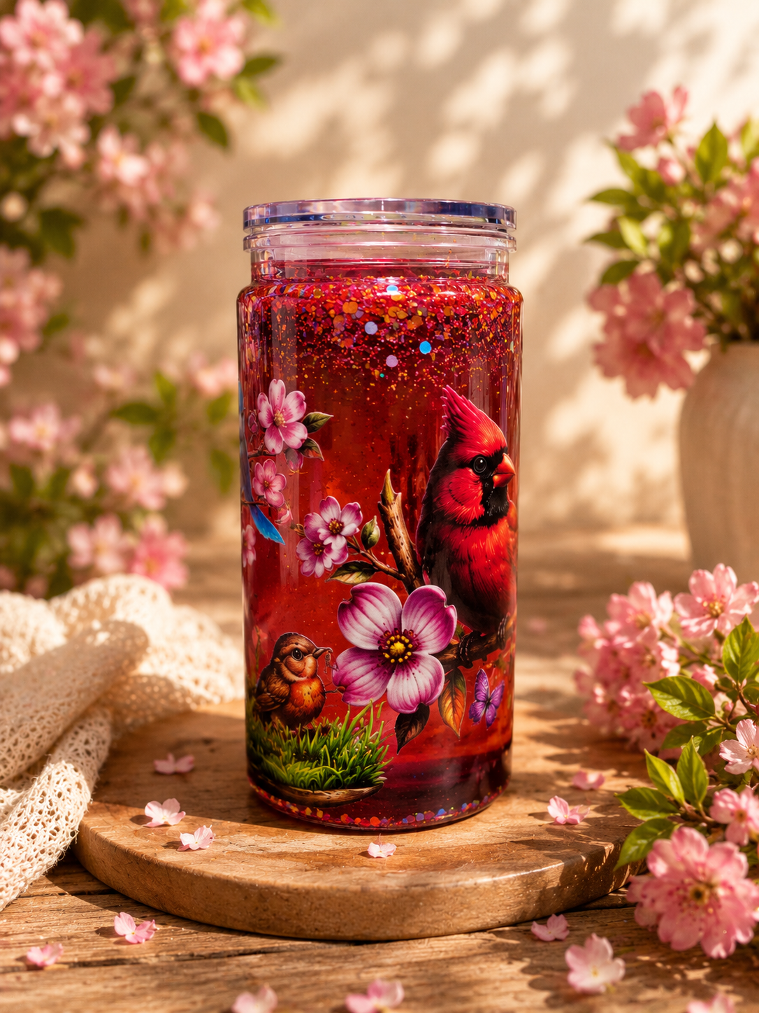 Cardinal Bloom Snow Globe Tumbler 20oz one of a kind