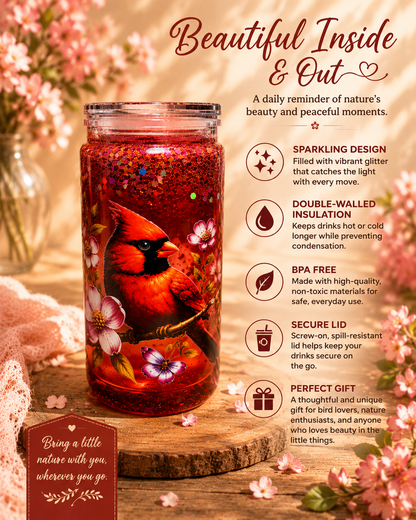 Cardinal Bloom Snow Globe Tumbler 20oz one of a kind